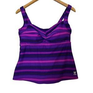 TYR Womens Purple & Black Striped Tankini Swim Top Size 14 Nylon/Spandex